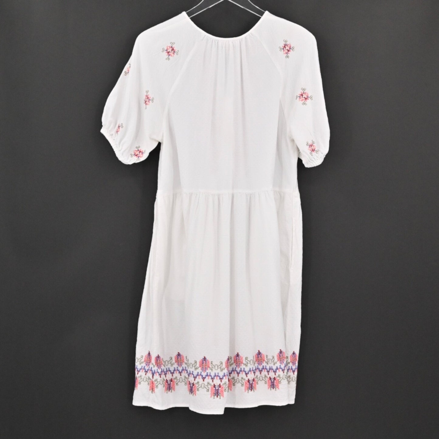 KNOX ROSE Embroidered Dress Womens Size L Cottagecore Tassel Tie Button White