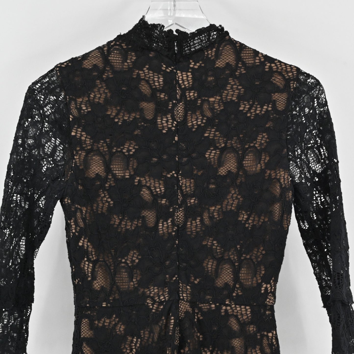 ALEXIS Womens Jing Black Lace Pattern Romper Size XS Mock Neck 3/4 Sleeve Chic