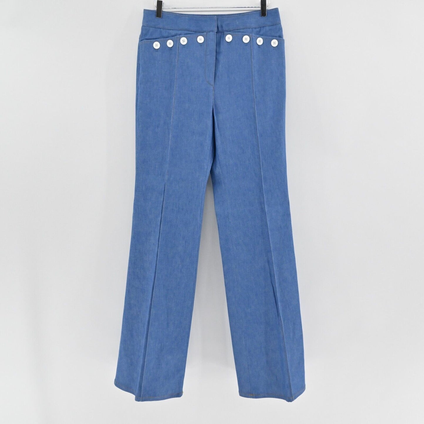 DEREK LAM Jeans Womens Sz 10 Wide Leg Sailor Button High Rise Flare Retro $795