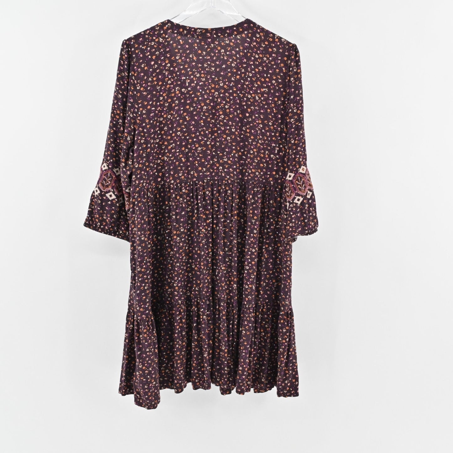 J JILL Embroidered Dress Size L Sonoma Floral Dark Fig Ditsy Boho Relaxed Swing