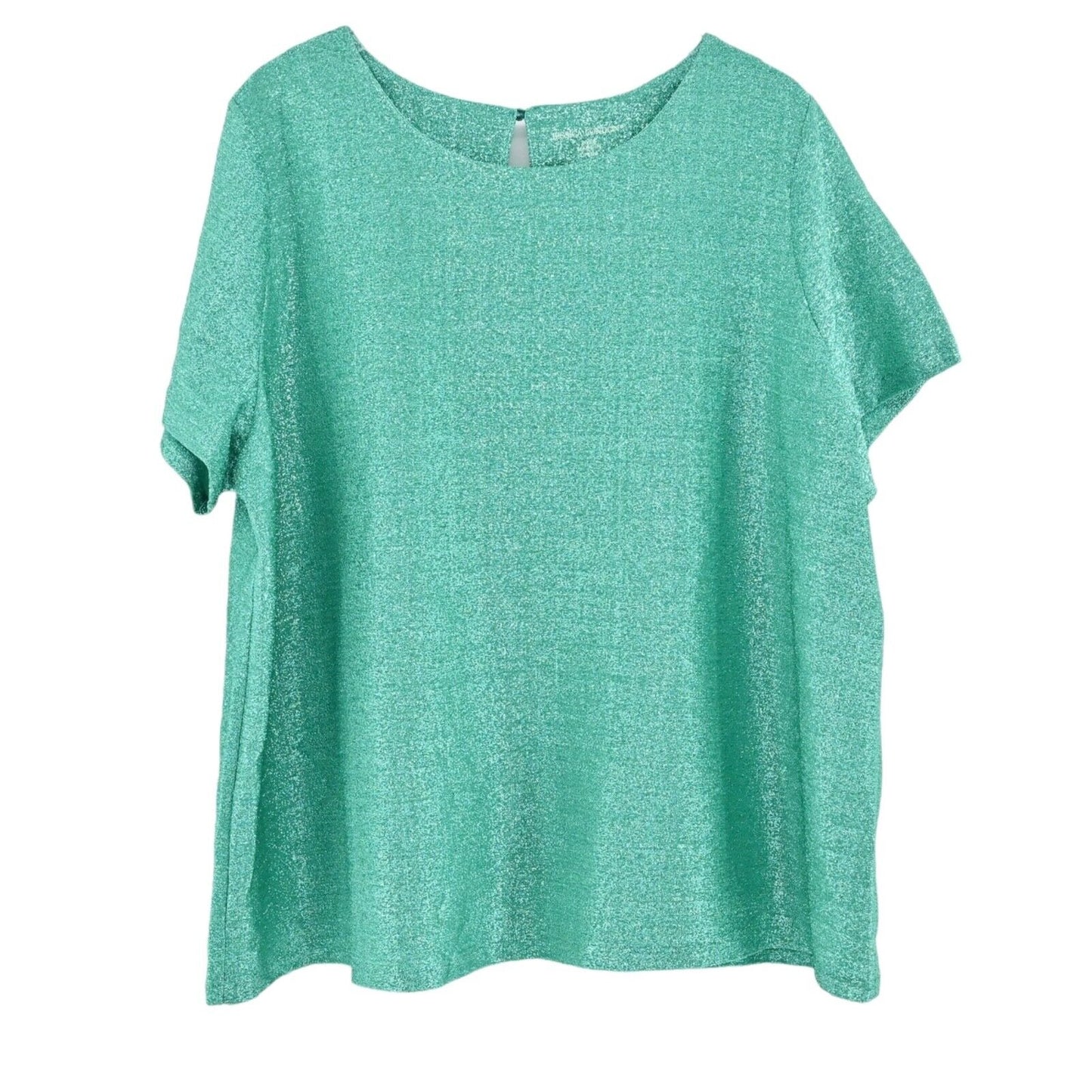 New JESSICA LONDON Womens Plus Size 26/28 Metallic T Shirt Top Teal Green Glam
