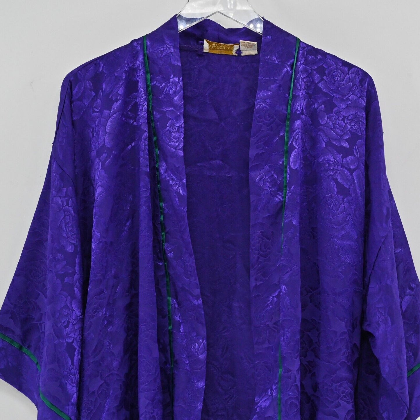 Vtg VICTORIAS SECRET Robe Womens Size OS Long Purple Satin Floral Tie Gold Label