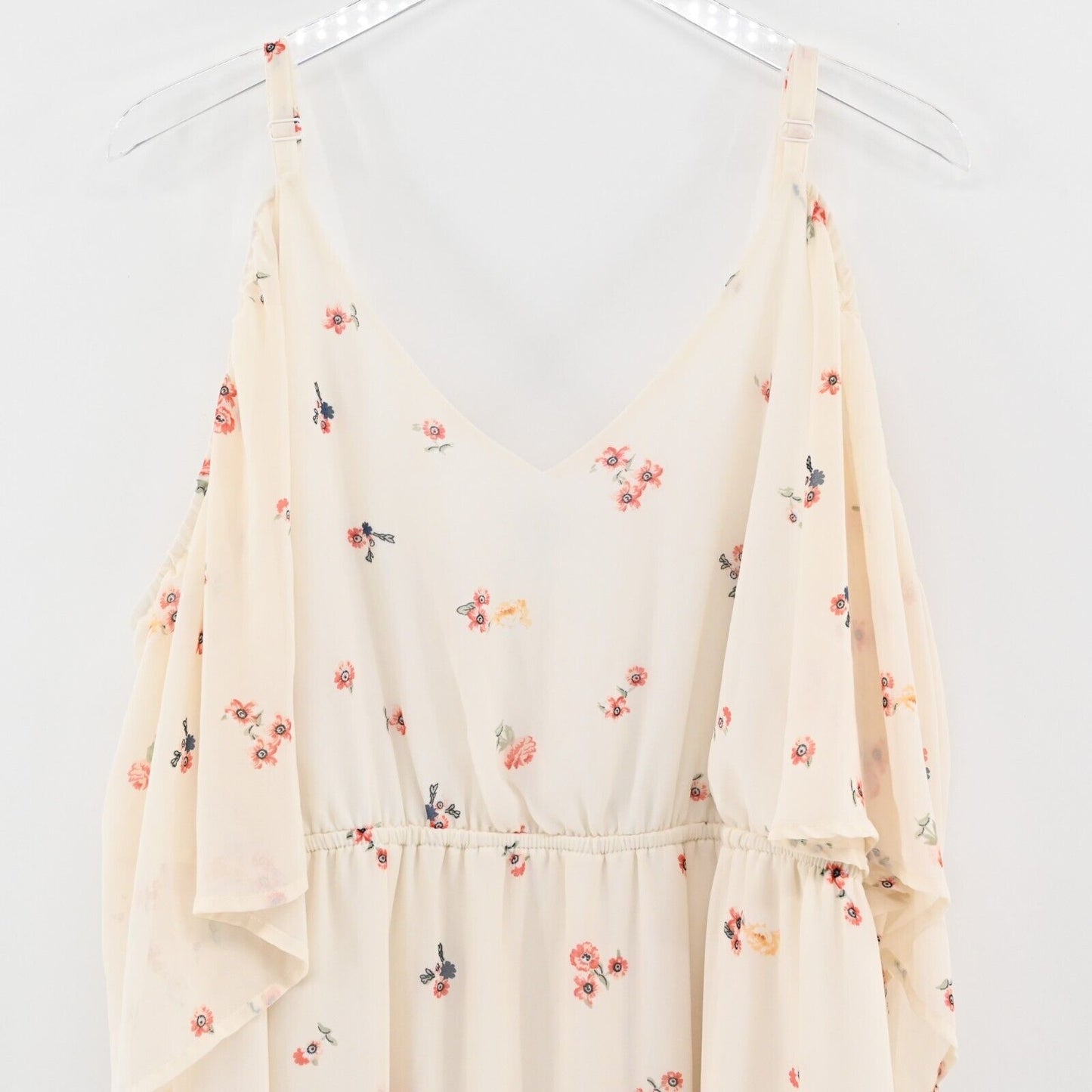 TORRID Dress Size 5X Cream Floral Print Cold Shoulder VNeck Cinch Waist Spring