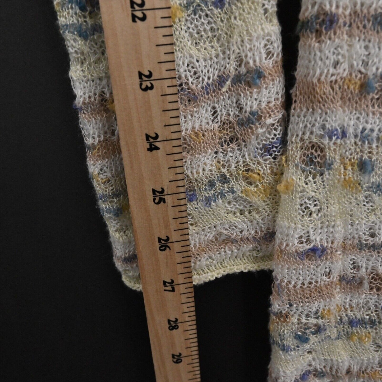 ANTHROPOLOGIE Sweater Womens Size S Cream Stripe Linen Open Knit Scoop Neck MOTH