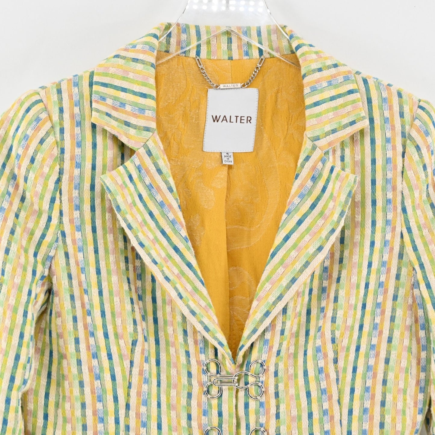 WALTER Womens Tweed Blazer Size 4 Cotton Frog Toggle Hook Single Breasted Jacket