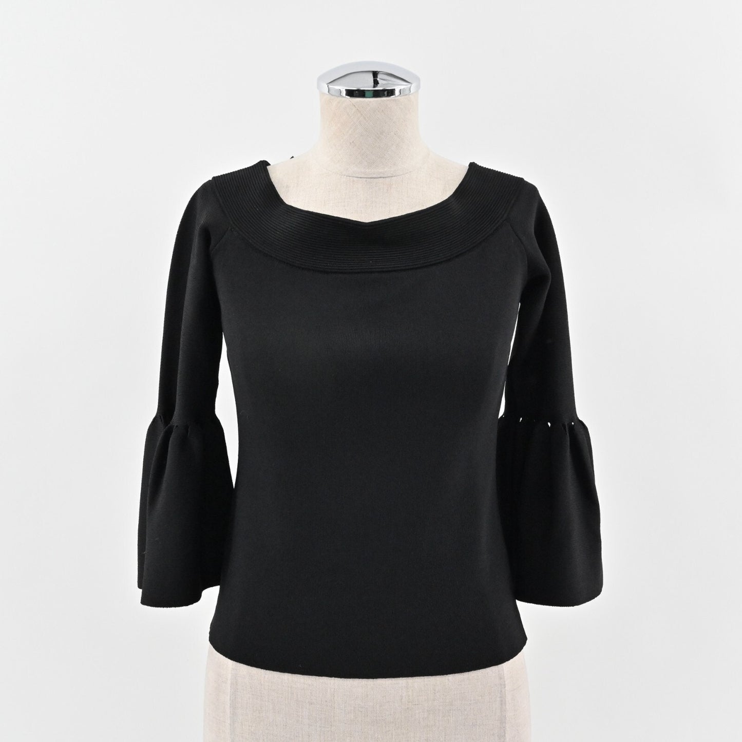 ELIZA J Top Womens Sz M Black Off The Shoulder Bell Sleeve Fold Over Neck Blouse