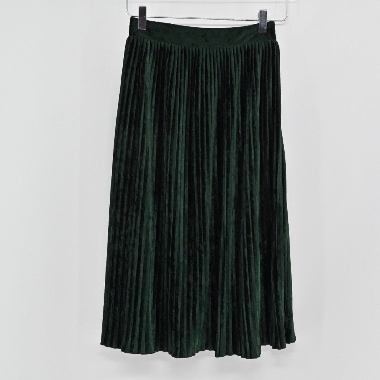 ZARA Skirt Set Womens Size XS Blouse Pleated Velour Emerald Green Retro Career