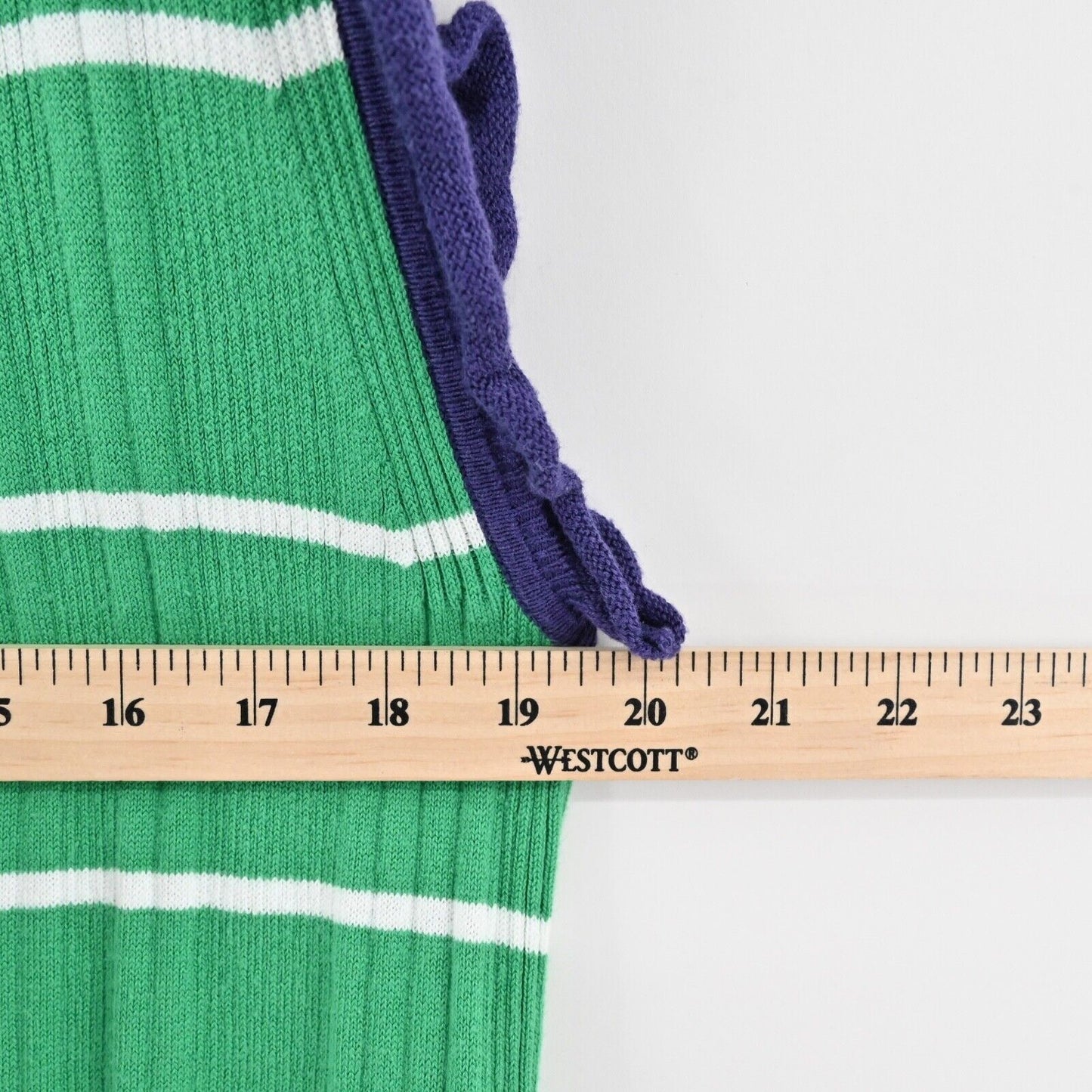 ANTHROPOLOGIE Dress Size XL Green Stripe Cotton Knit Ruffle Midi DAILY PRACTICE