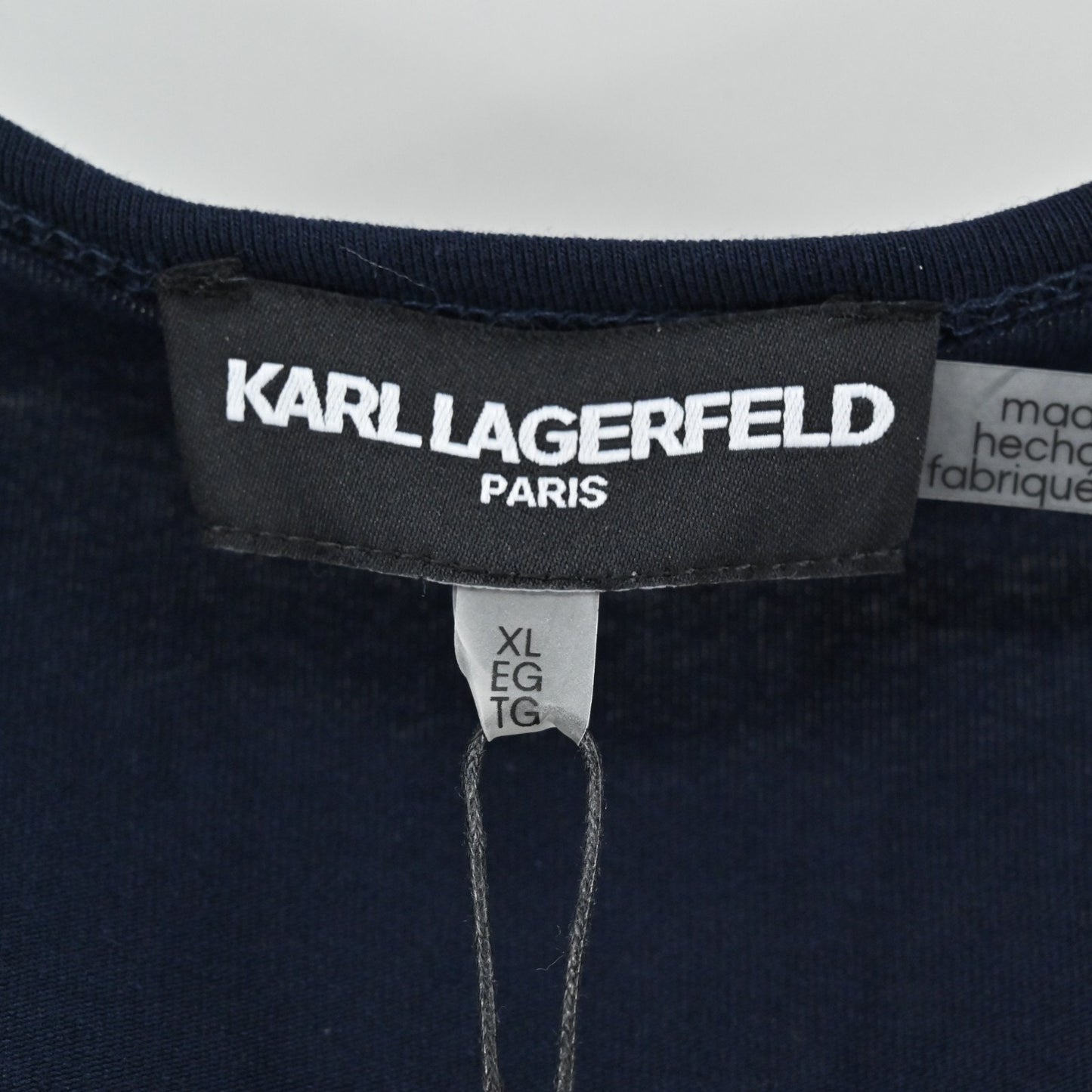 Karl Lagerfeld Womens Navy Blue Top Size XL Puff Sleeve Scoop Neck Cotton NEW
