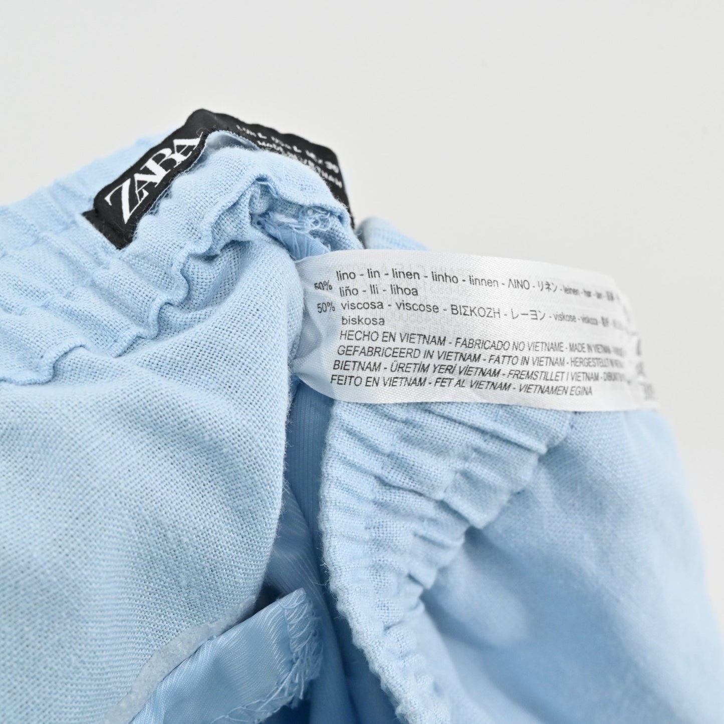 Zara Womens Blue Wide Leg Pants Size L Drawstring Waist High Rise Linen Blend