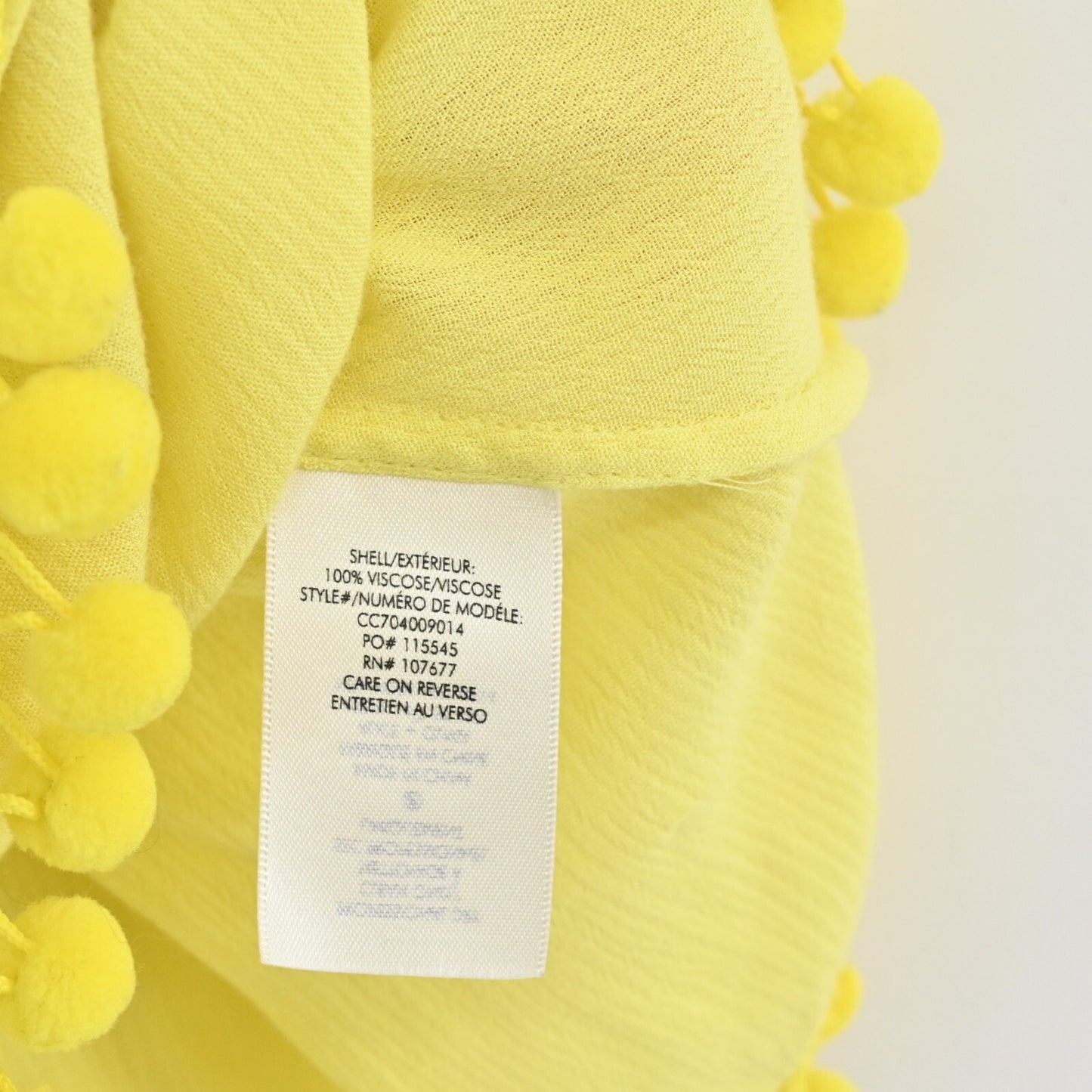 ALICE OLIVIA Womens Meagan Top Size S Yellow Cold Shoulder Pom Pom Trim Blouse