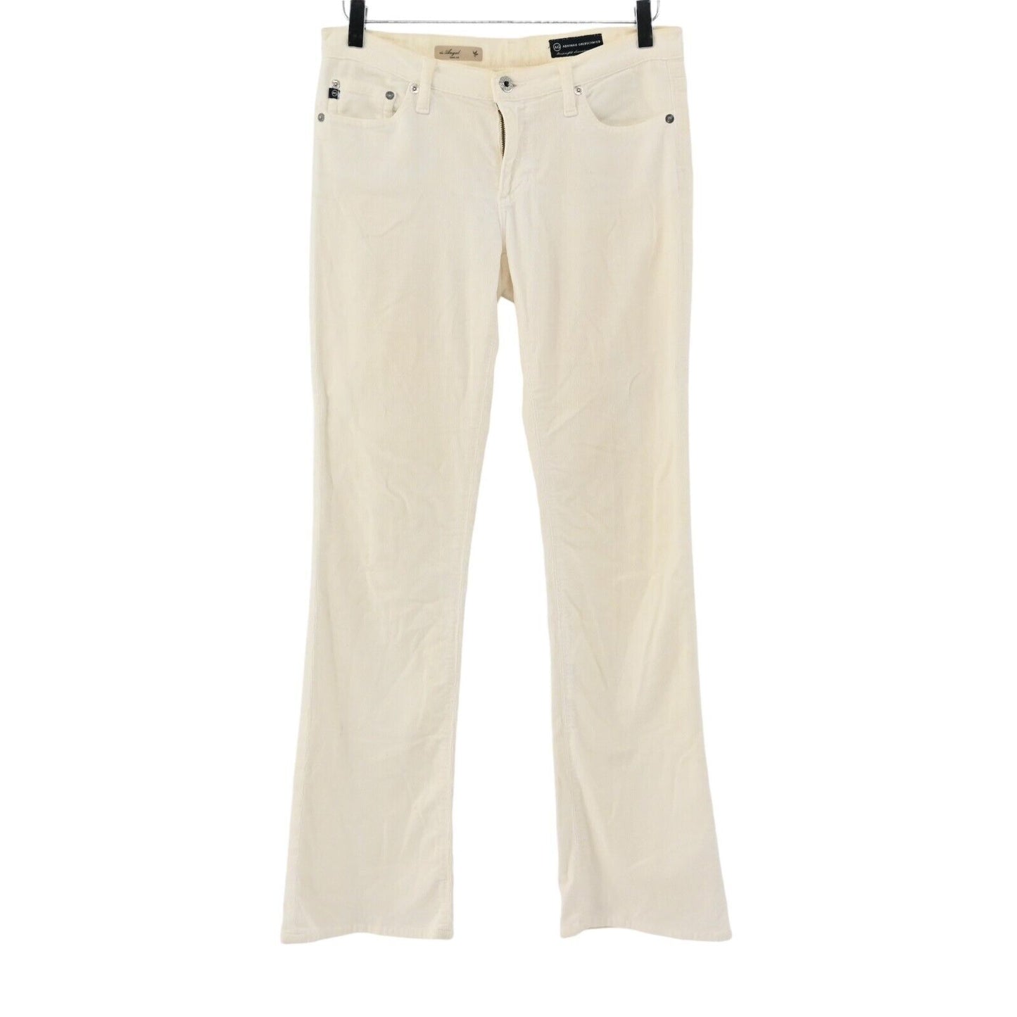 AG Pants Womens Sz 27 Ivory Corduroy The Angel Bootcut Low Rise Rhinestone Logo