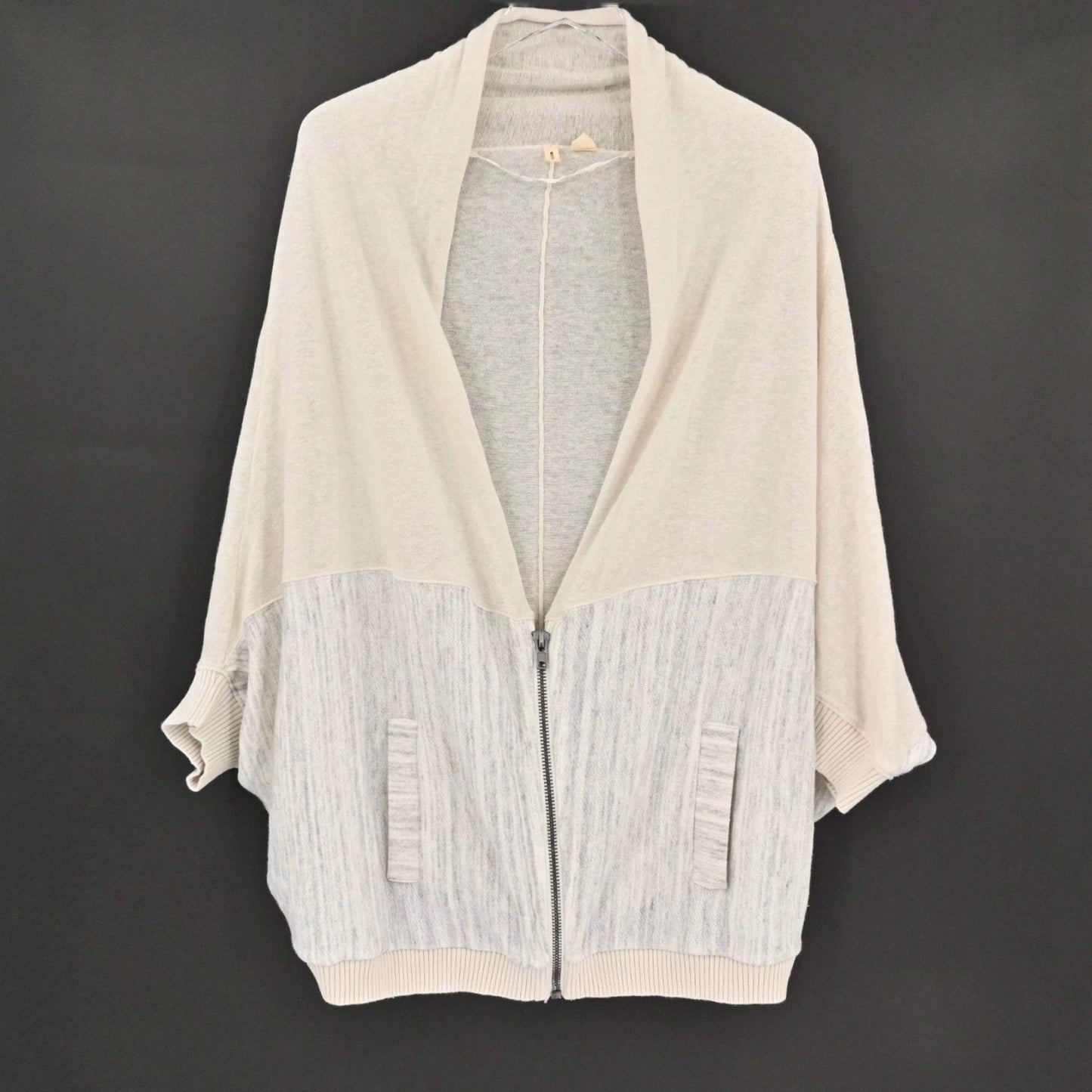 ANTHROPOLOGIE Moth Womens Cardigan Size M Ivory Linen Cotton Zip Dolman Sleeve