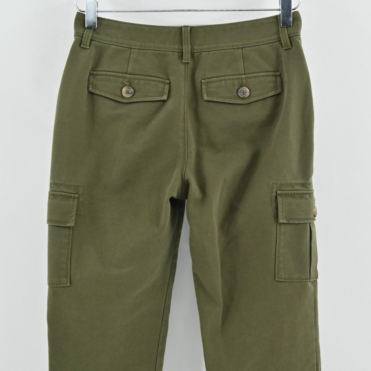 Kate Spade Havana Alma Green Cargo Pants Size 00 Slim Cropped Pocket Zip Trouser