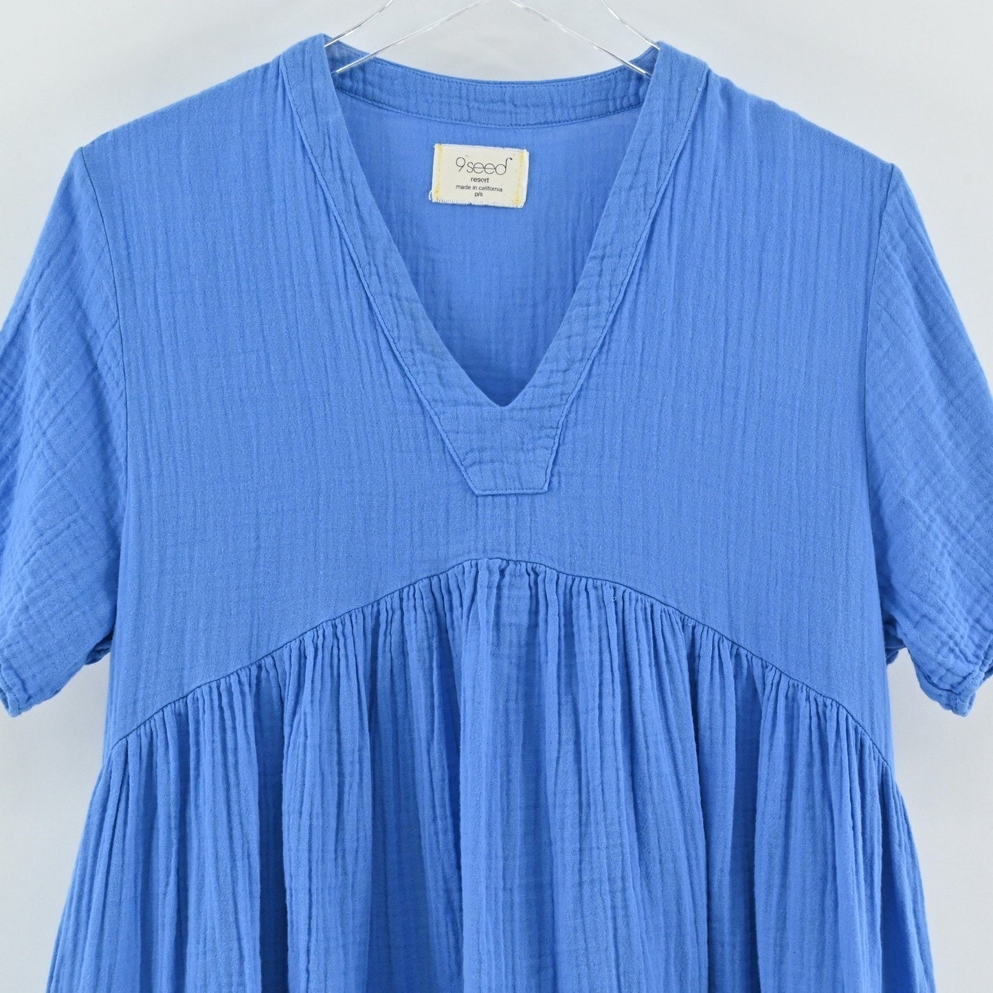 9 Seed Womens Cotton Tiered Mini Dress Size PS Blue Resort Bohemian Vacation