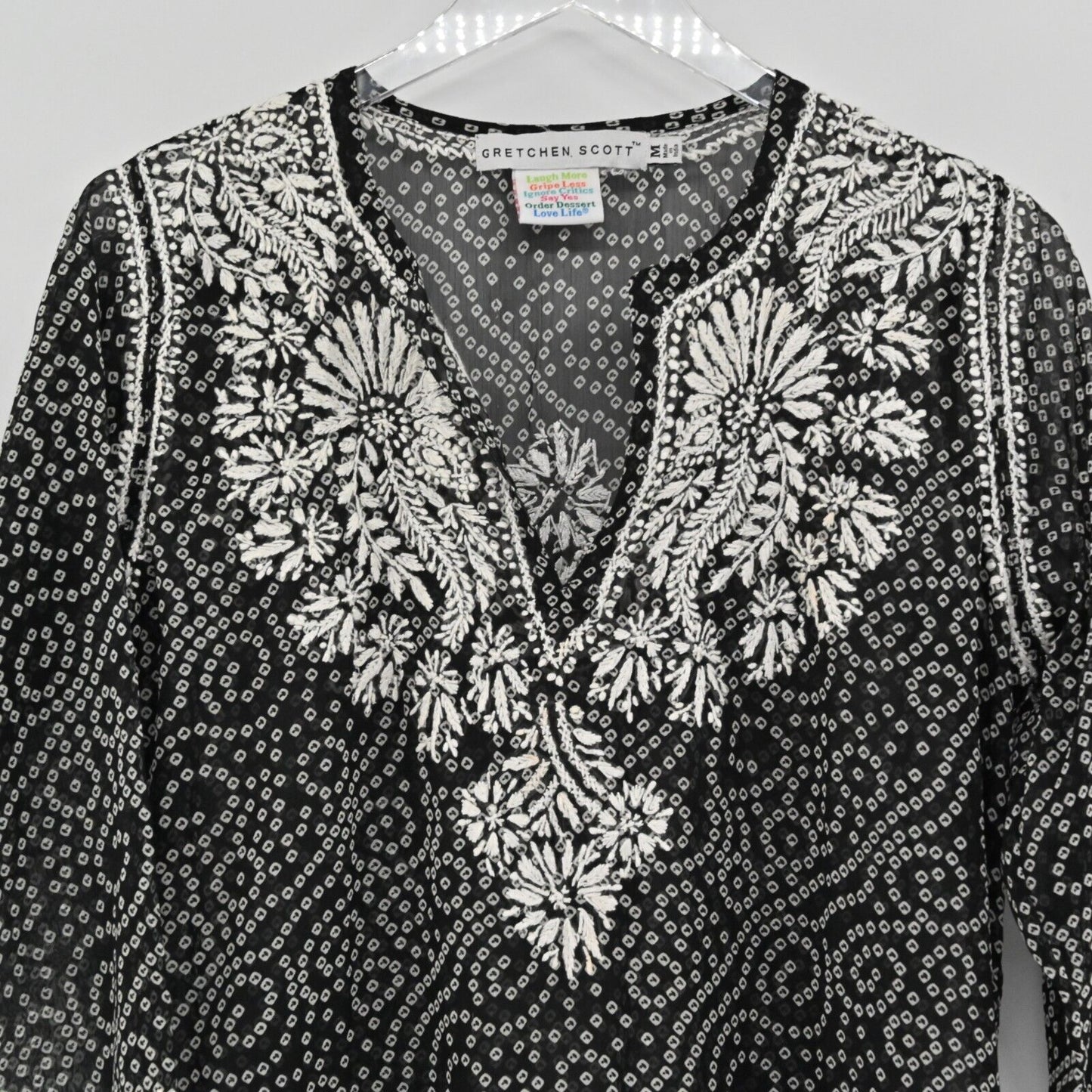 GRETCHEN SCOTT Top Womens Size M Floral Embroidered Split VNeck Printed Tunic