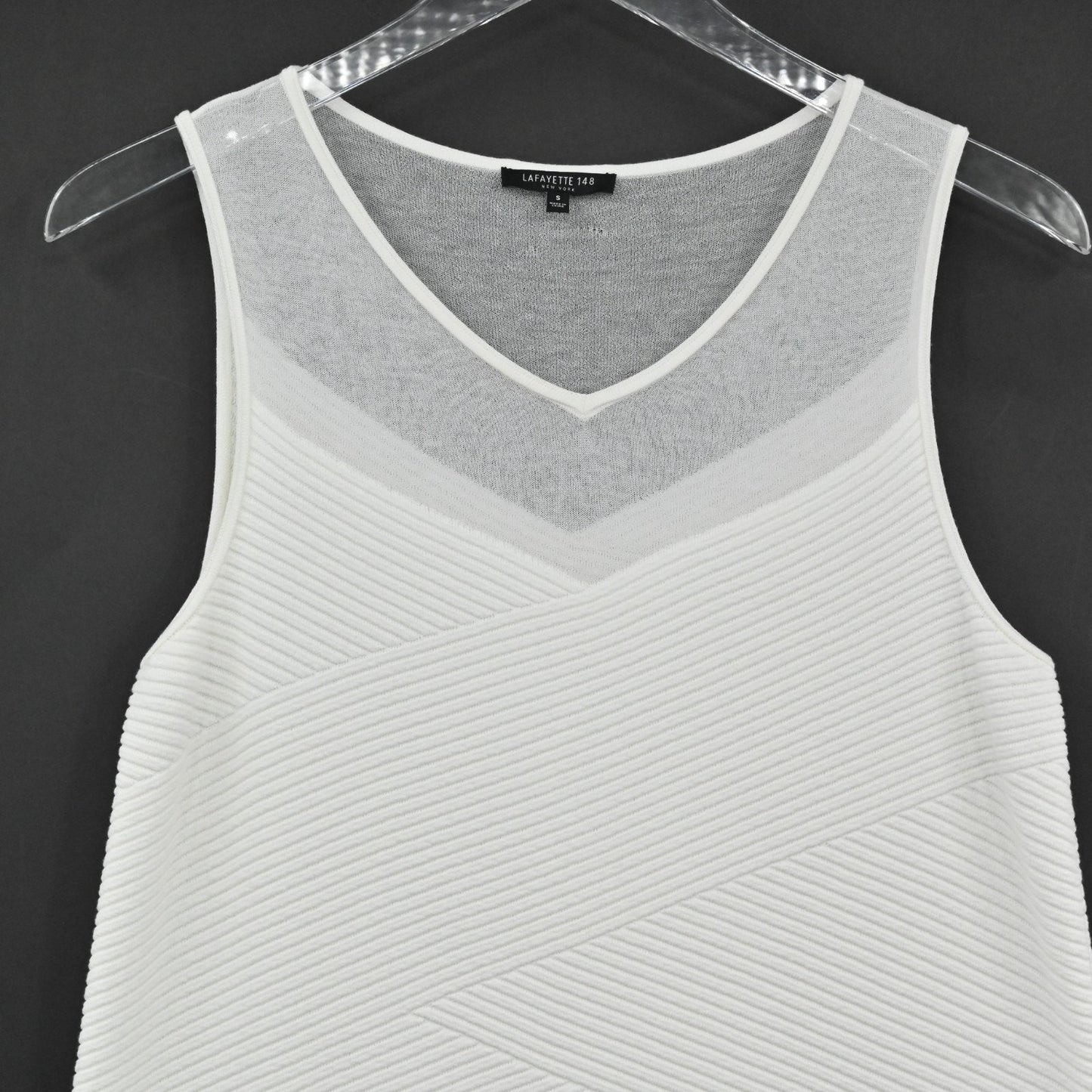 Lafayette 148 Womens White Ribbed Top Size S Structured Mesh Quiet Luxury Blouse