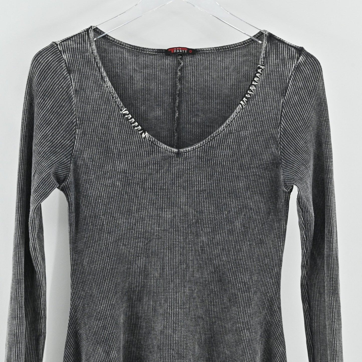 Vtg Y2k T Party Waffle Knit Dress Size M Gray Whimsigoth Grunge Asymmetrical