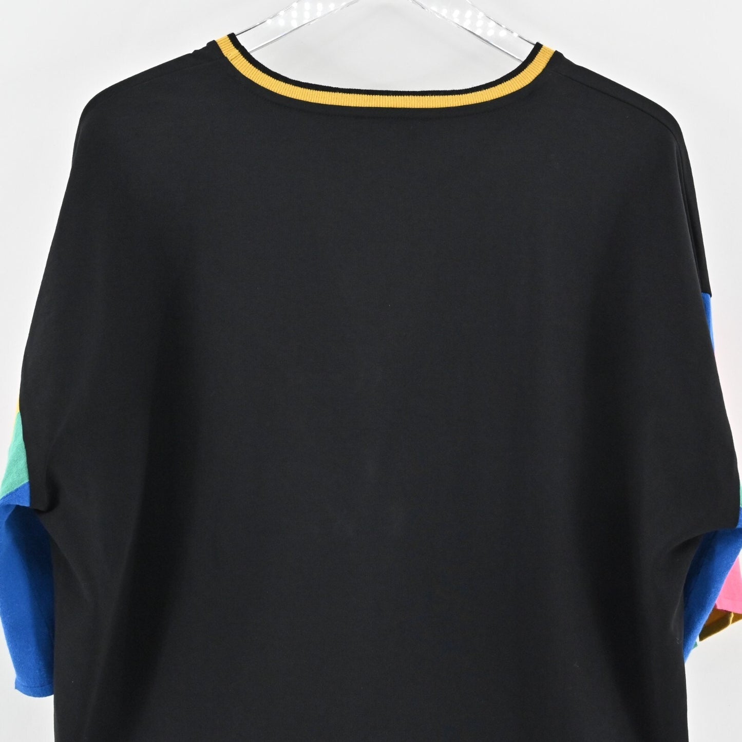 KNITSS Top Womens Size L Didi Knit Black Multicolor Rainbow Stripe Sleeve Shirt