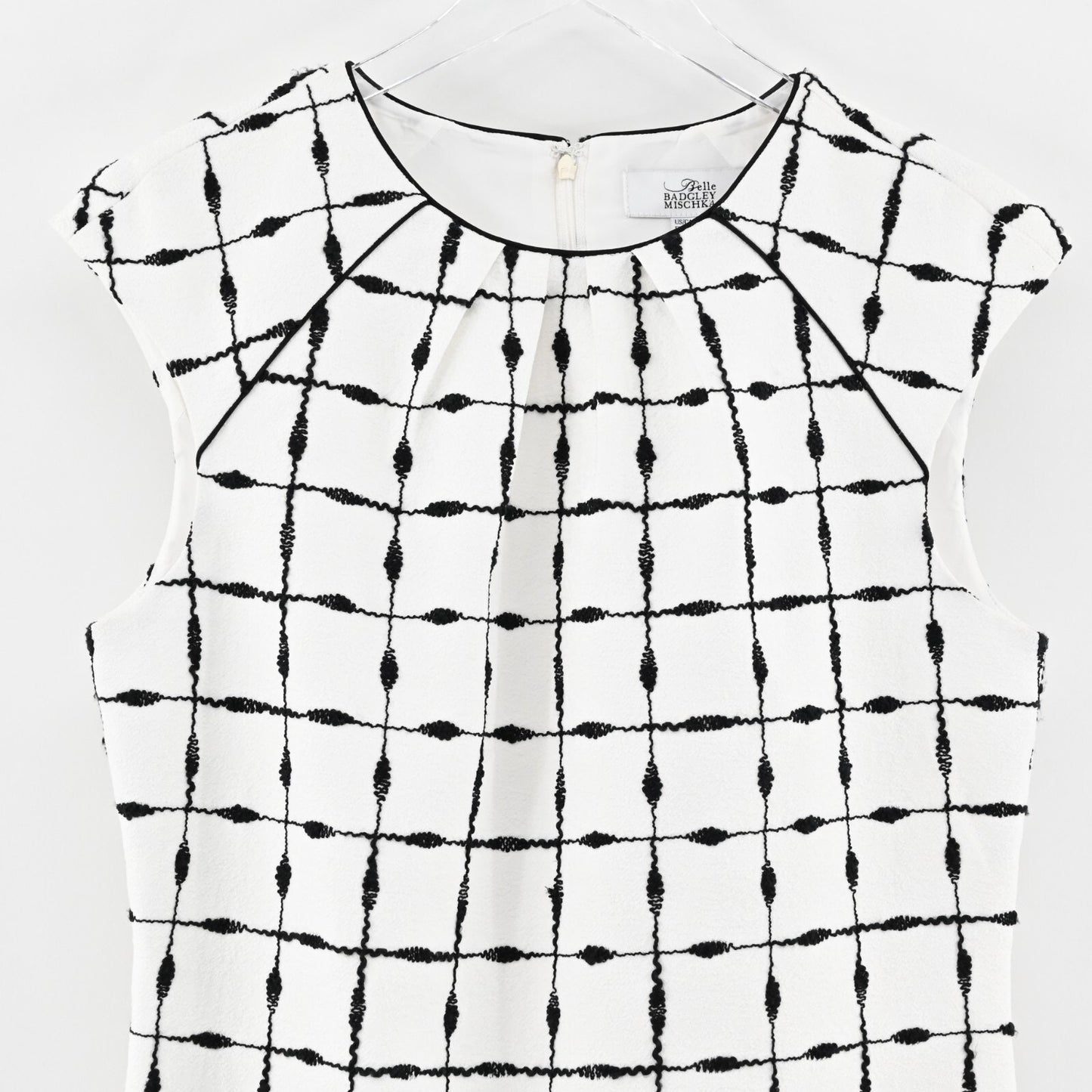 BADGLEY MISCHKA Dress Sz 10 Belle White Black Windowpane Print Cap Sleeve Retro