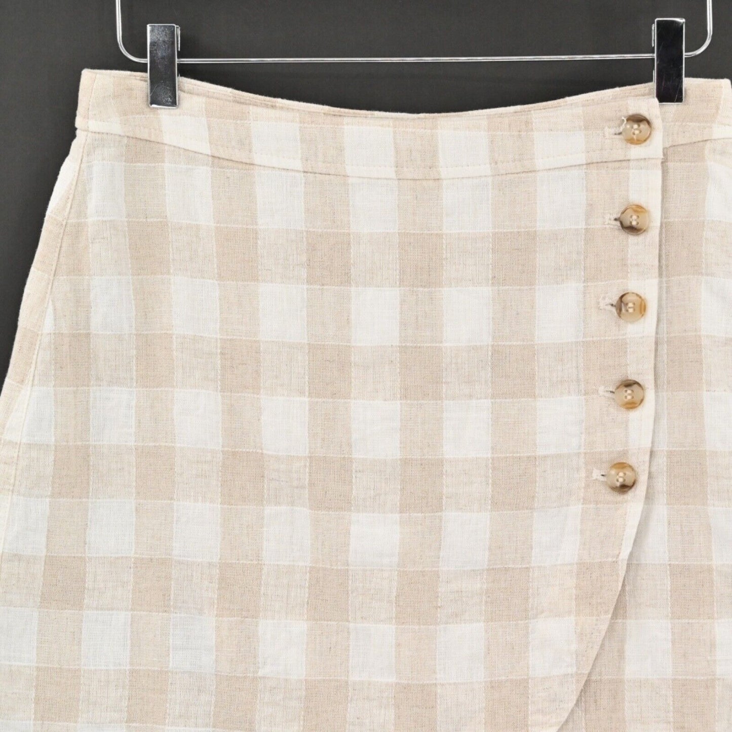 MADEWELL Skirt Womens Size 8 Tulip Hem Wrap Mini Tan Buffalo Check Linen Cotton