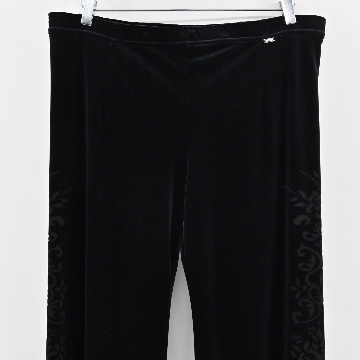 ST JOHN Pants Womens Sz S Sport Pull On Black Wide Leg Velvet Burnout Side Print