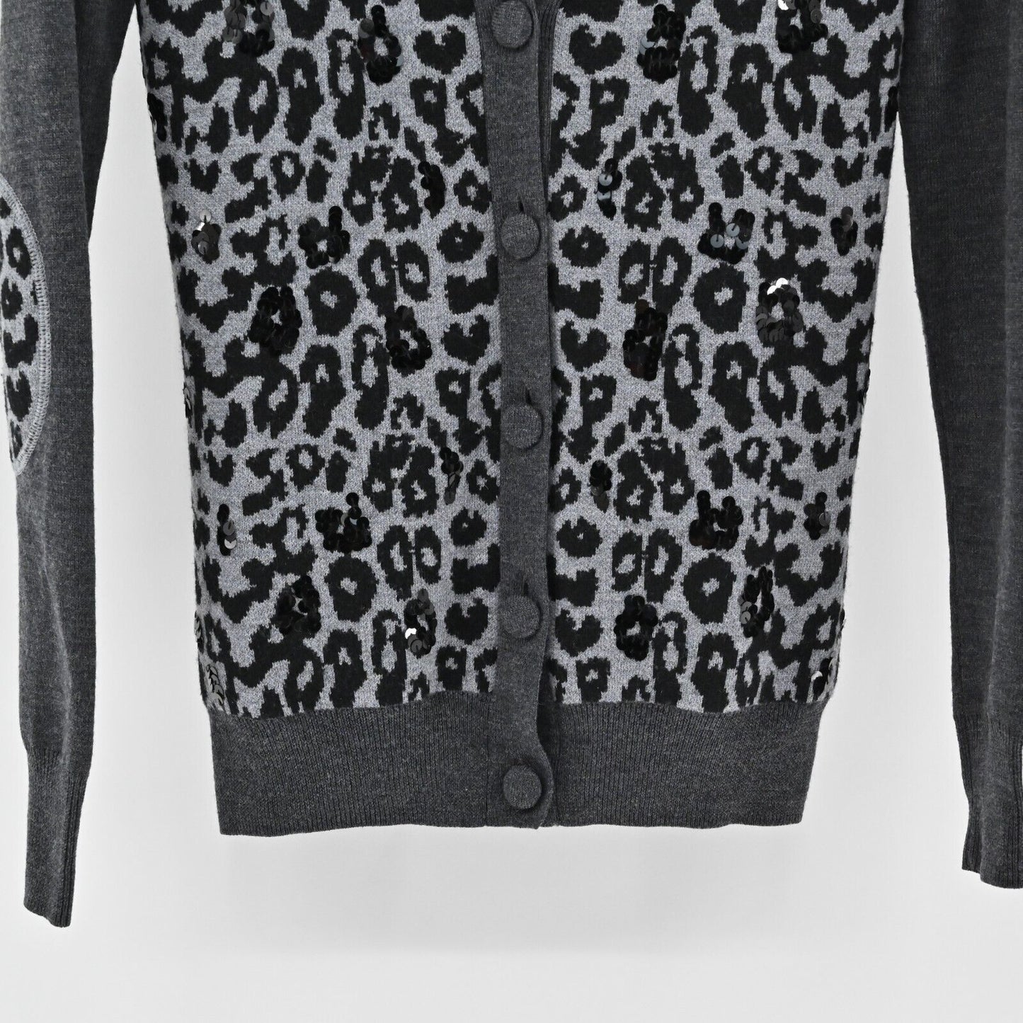 GRYPHON Sweater Womens Size XS Leopard Print Sequin Knit Cardigan Merino Wool