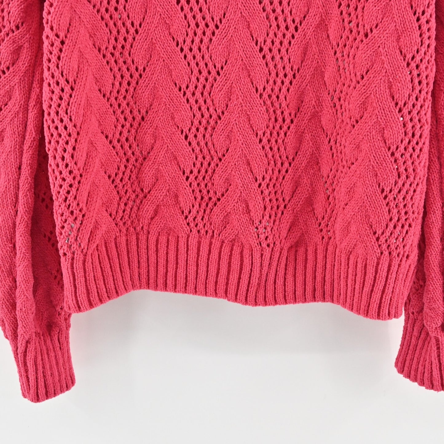 RICH FAMOUS Jacket Womens Size L Hot Pink Knit Sweater Full Zip Ruffle Collar
