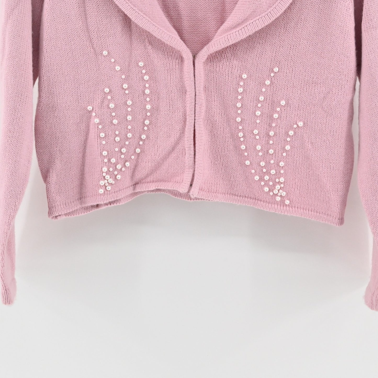 Vtg Y2k Forenza Womens Pink Cropped Cardigan Sweater Size L Pearl Beaded Detail