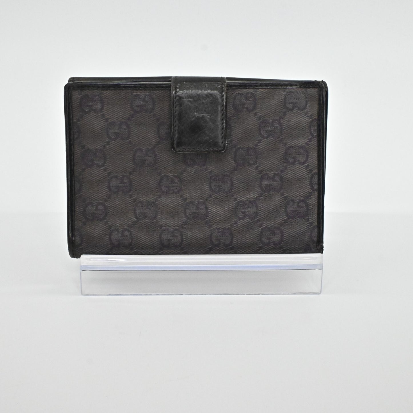 Vtg GUCCI Wallet Brown Leather Classic Monogram GG Logo Print Fold Compact