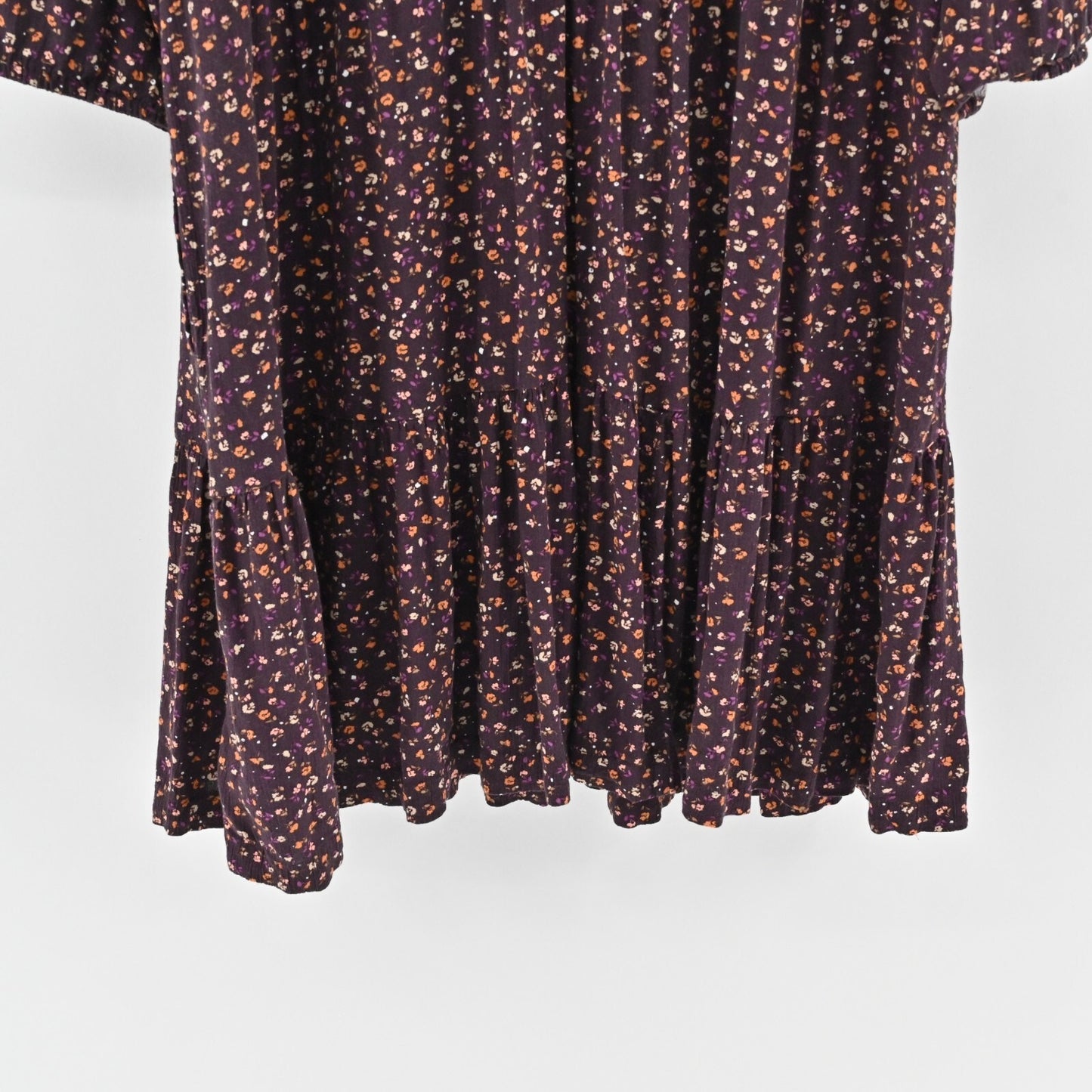 J JILL Embroidered Dress Size L Sonoma Floral Dark Fig Ditsy Boho Relaxed Swing