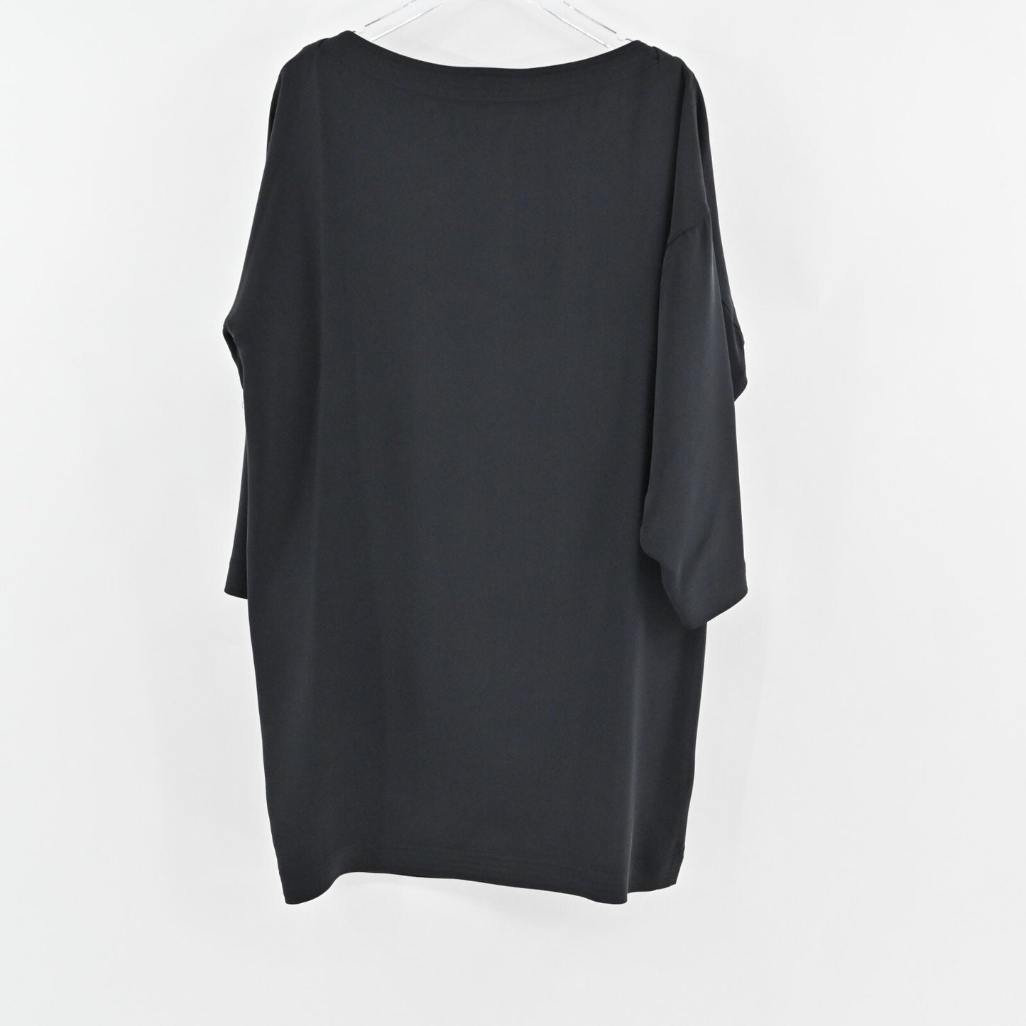 JENNIFER GEORGE Dress Size M Solid Black Silk Bateau Neck Long Sleeve Shift