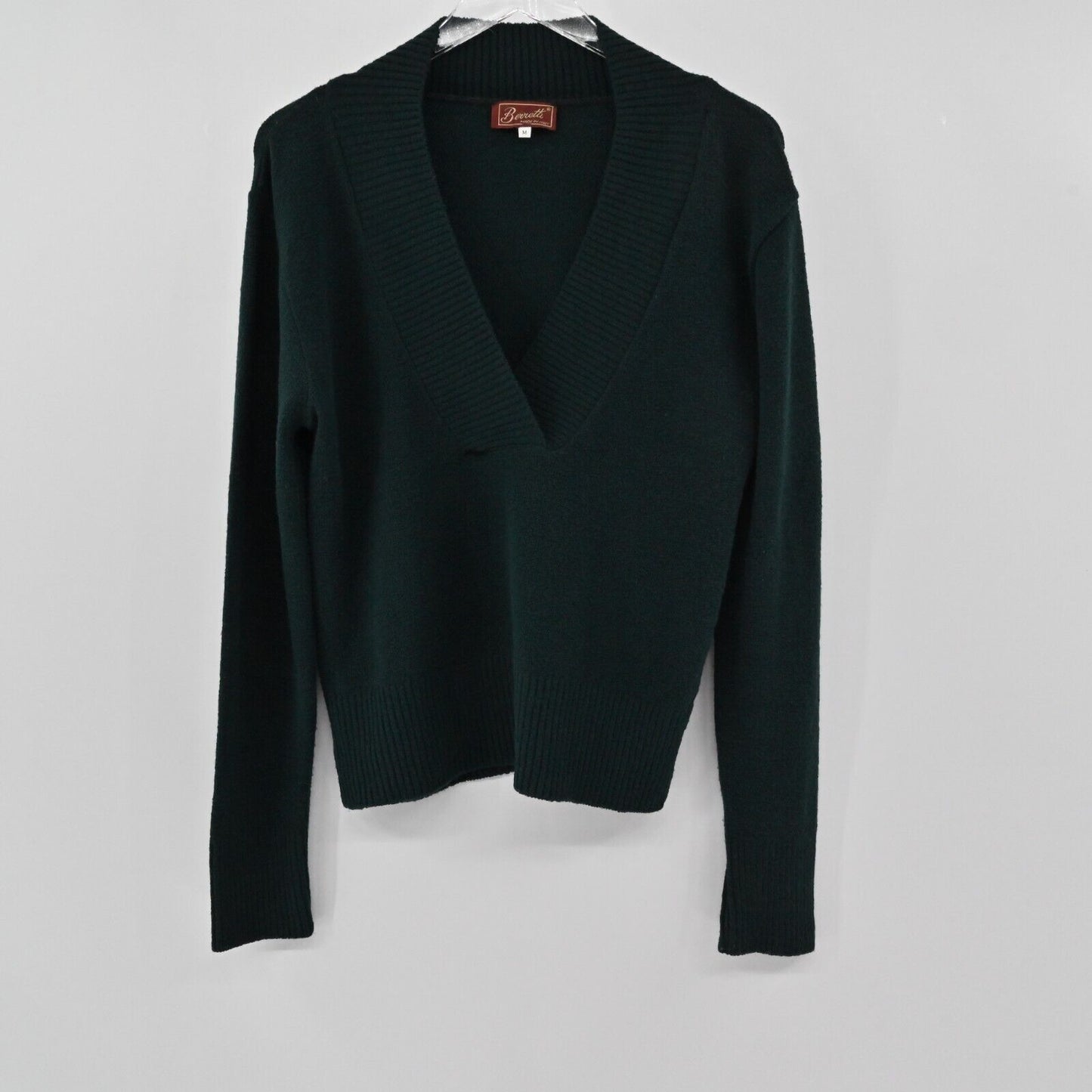 BERRETTI Sweater Womens Size M Wool Blend Dark Green V Neck Knit Italy Preppy