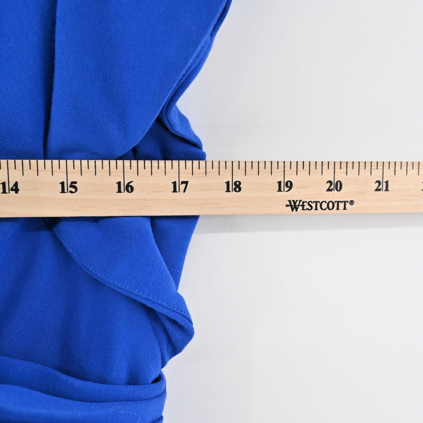 H by HALSTON Dress Sz 6 Blue Ruffle Flutter Sleeve Faux Wrap V Neck Jersey Shift