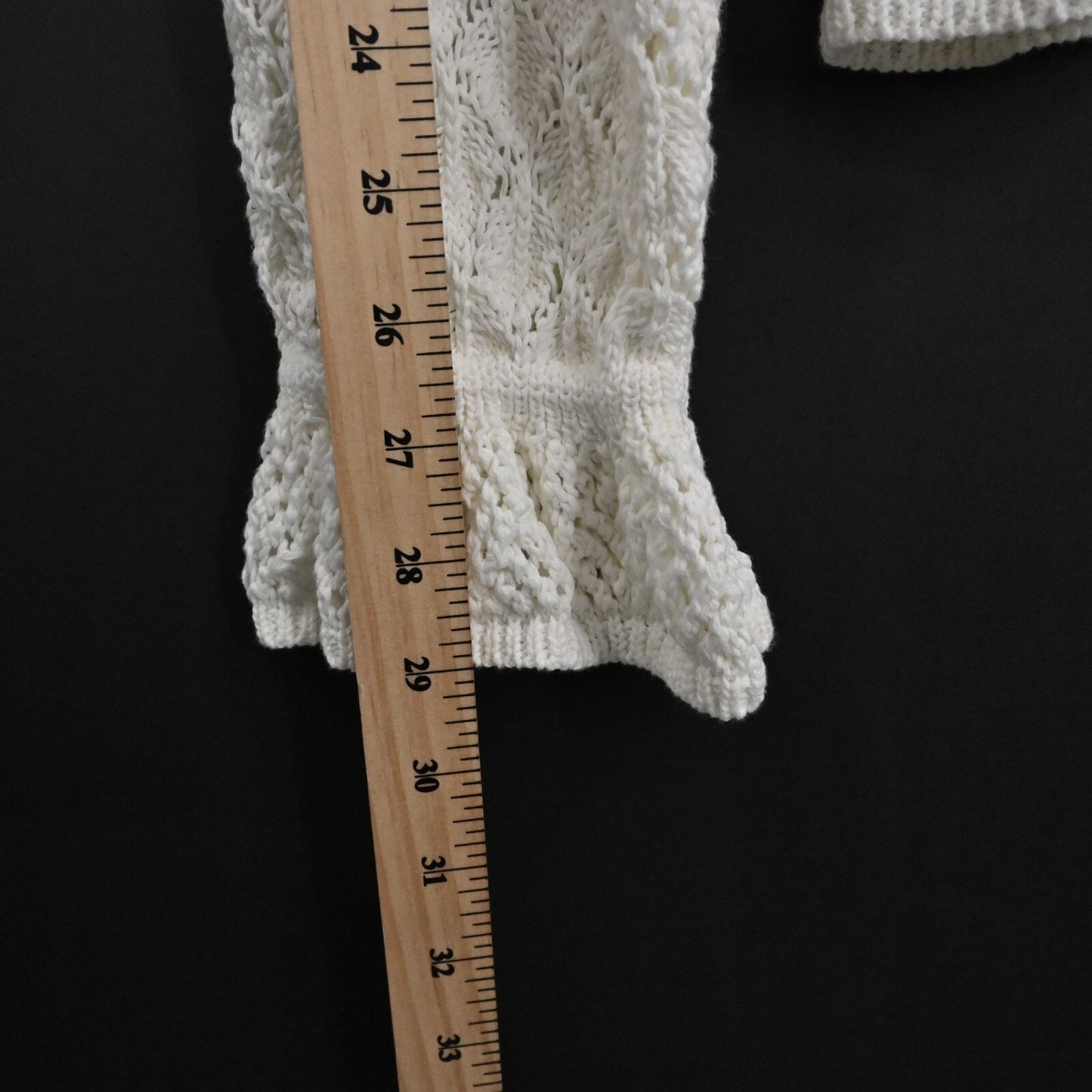 ANTHROPOLOGIE Womens Pointelle Sweater Size M Flounce Hem Knit Ivory Preppy NEW