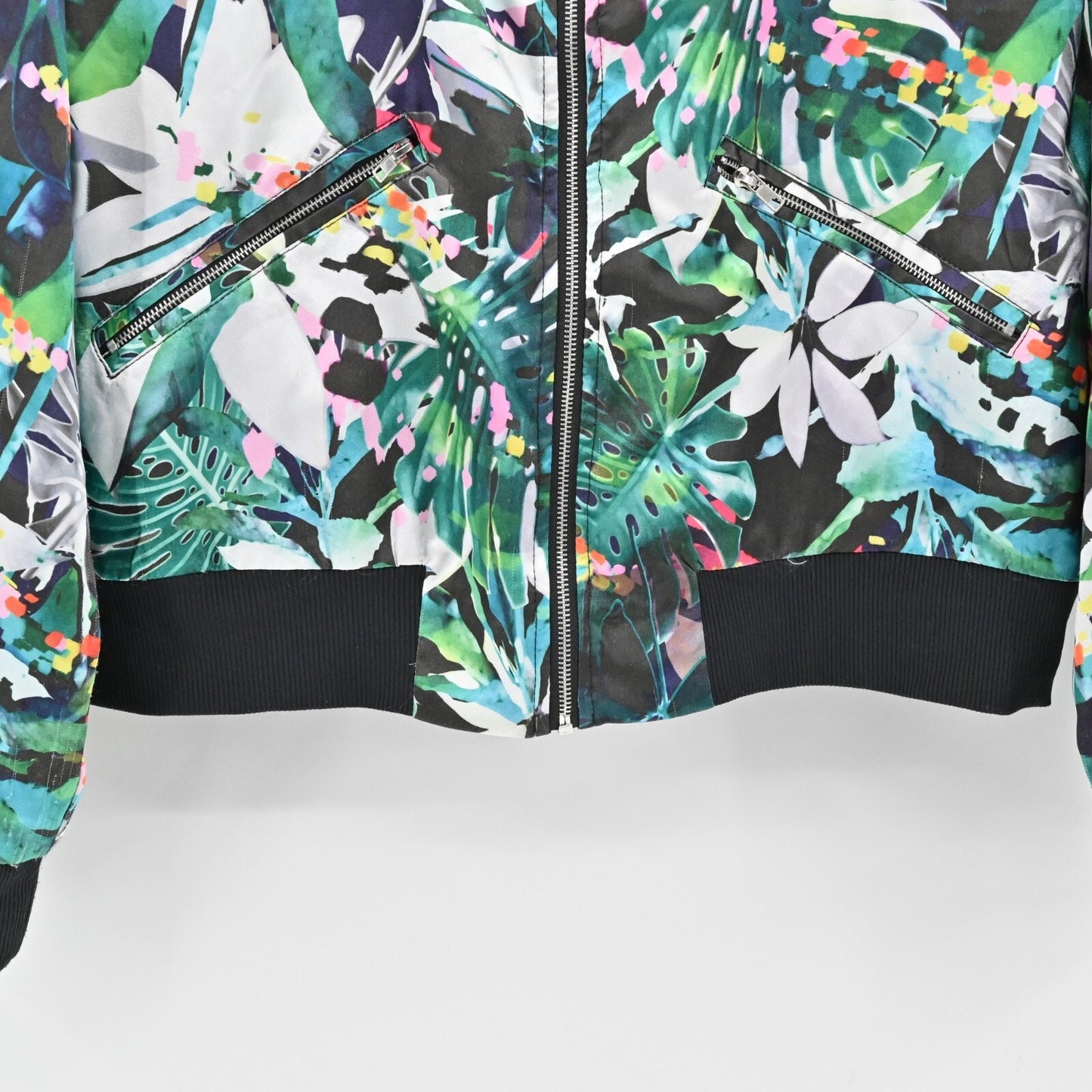 X by GOTTEX Jacket Womens Size L Multi Tropical Punch Print Bomber Activewear