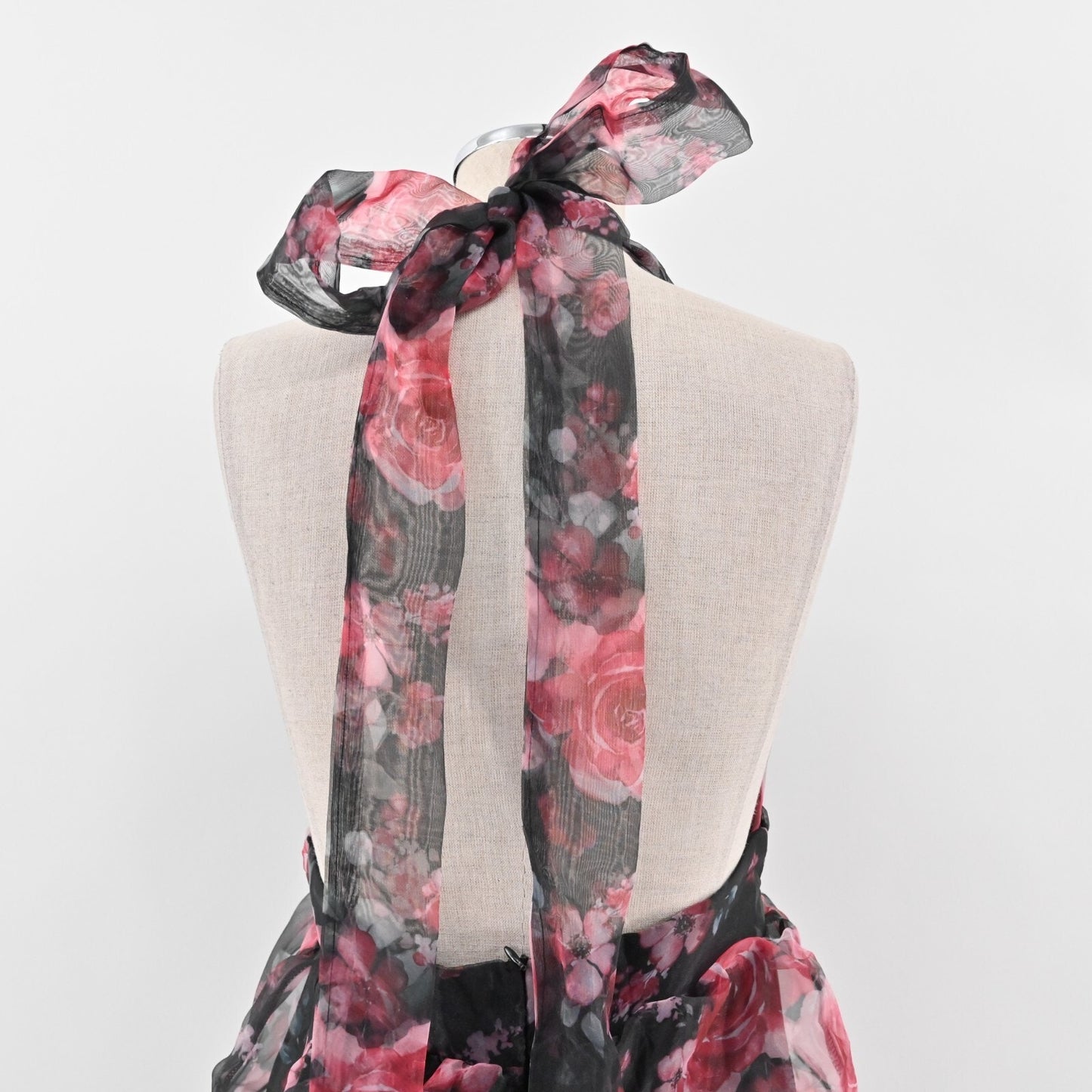 RIHOAS Dress Size S VNeck Floral Print Tiered Layered Halter Midi Black Pink NEW