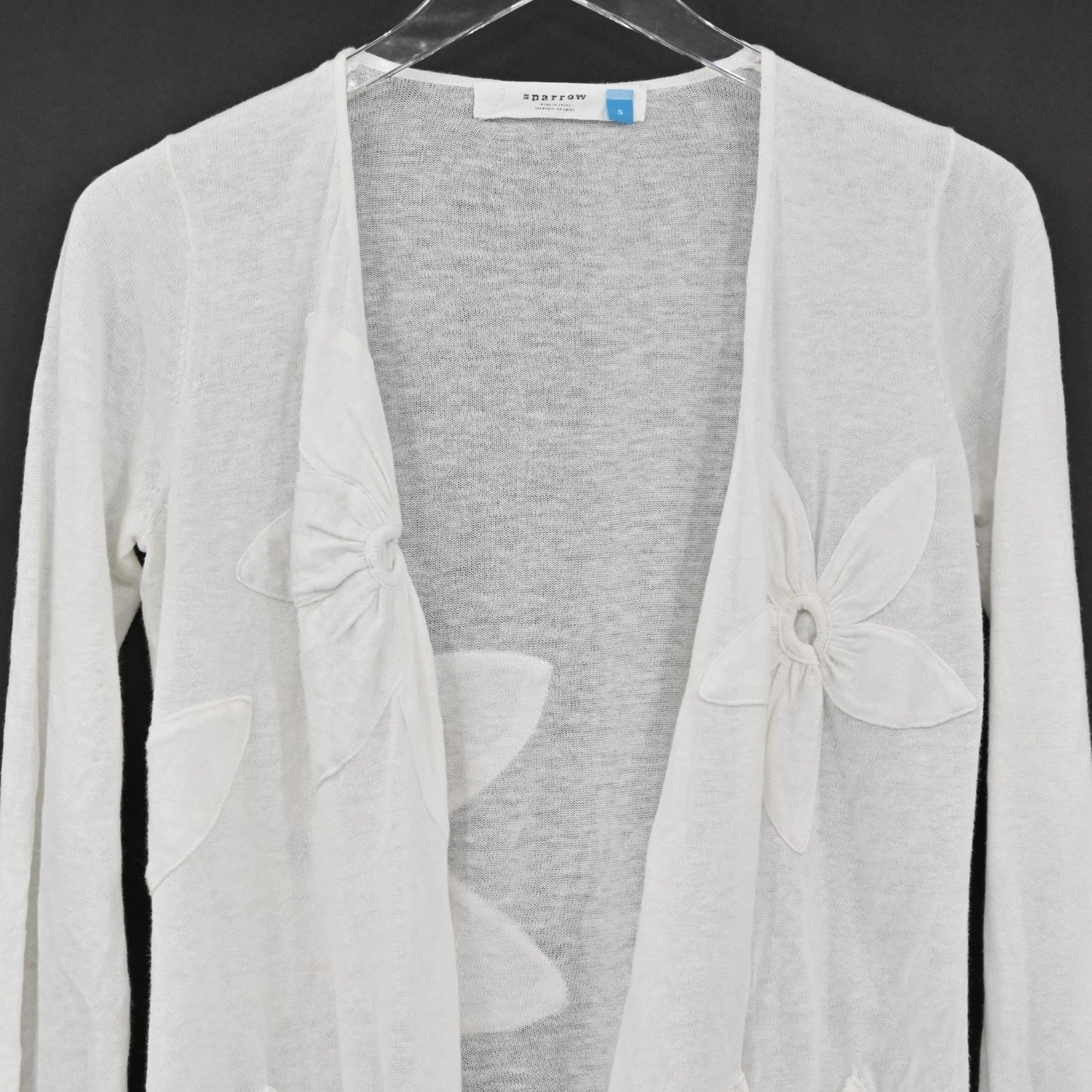 Anthropologie Sparrow Cardigan Sweater Womens Size S Linen Cotton White Flower