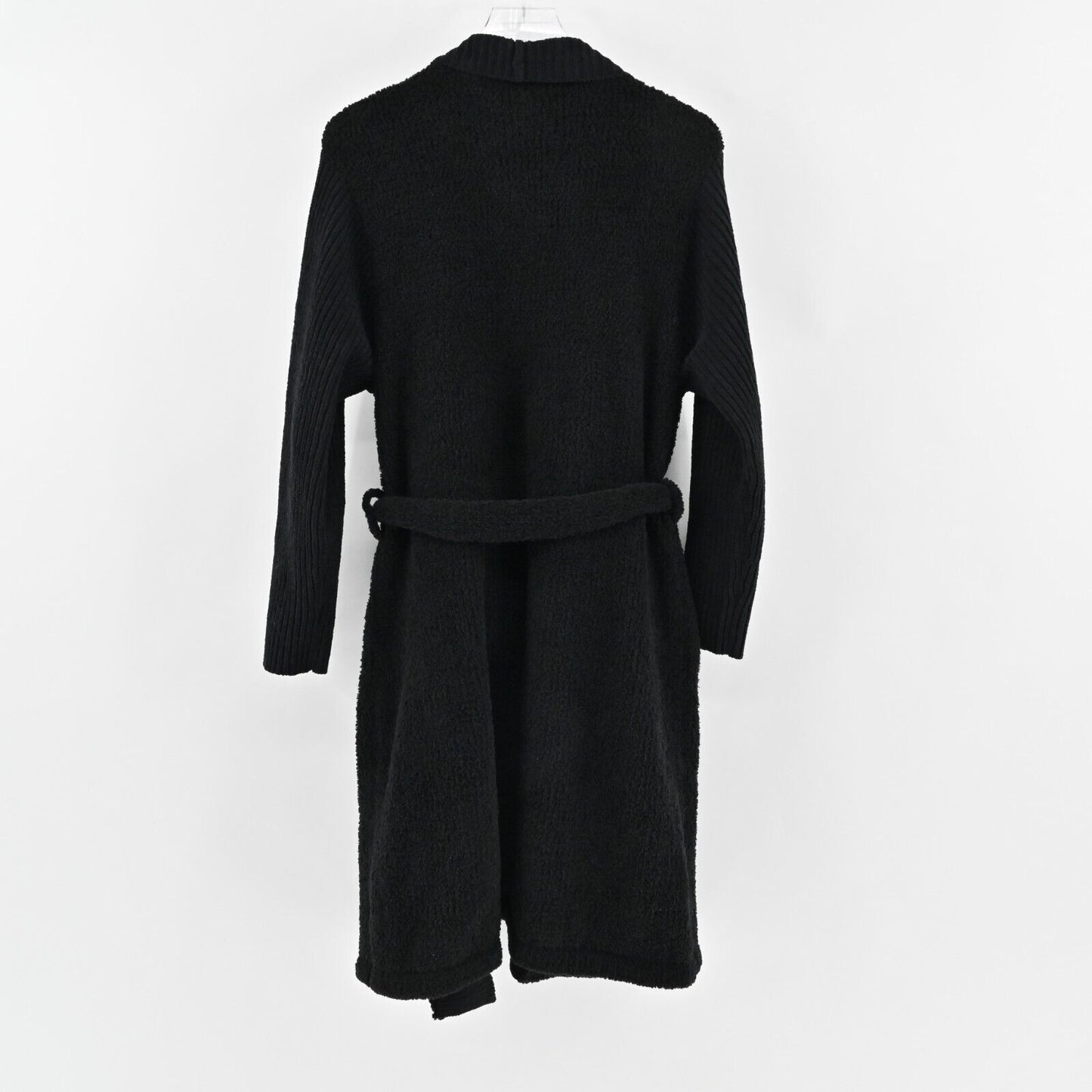 NATORI Robe Womens Sz L Black Fleece Belted Comfort Sherpa Plush Soft Cozy JOSIE