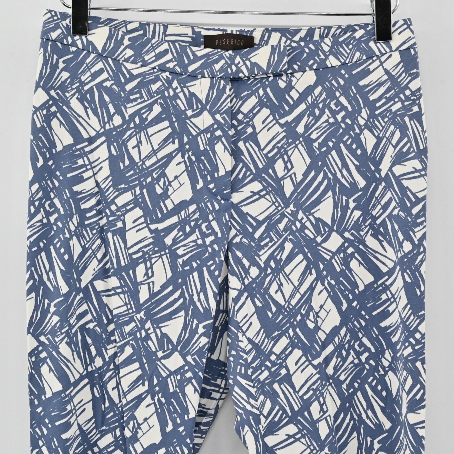 PESERICO Pants Womens Size 42 Blue White Abstract Printed Skinny Leg Stretch