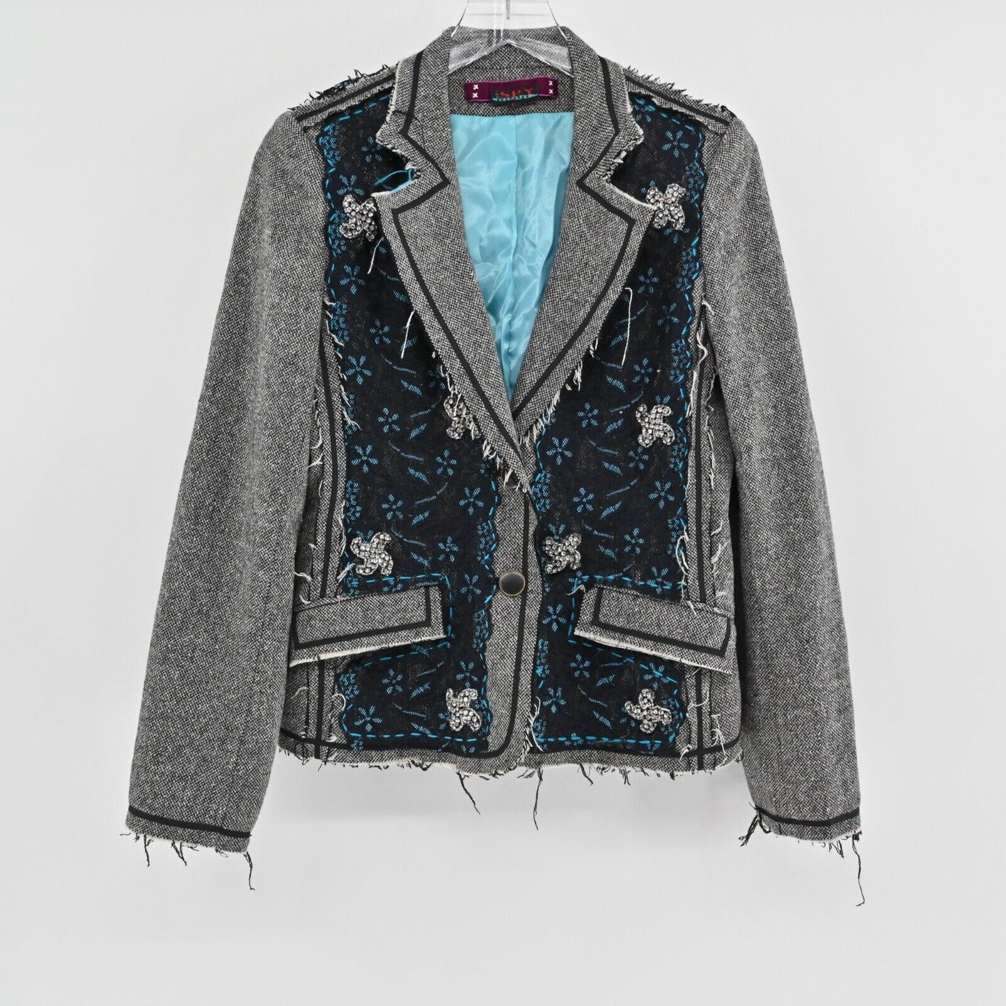 Vtg Blazer Distressed Patchwork Lace Wool Silk Womens Sz L SPY ZONE EXCHANGE 00s