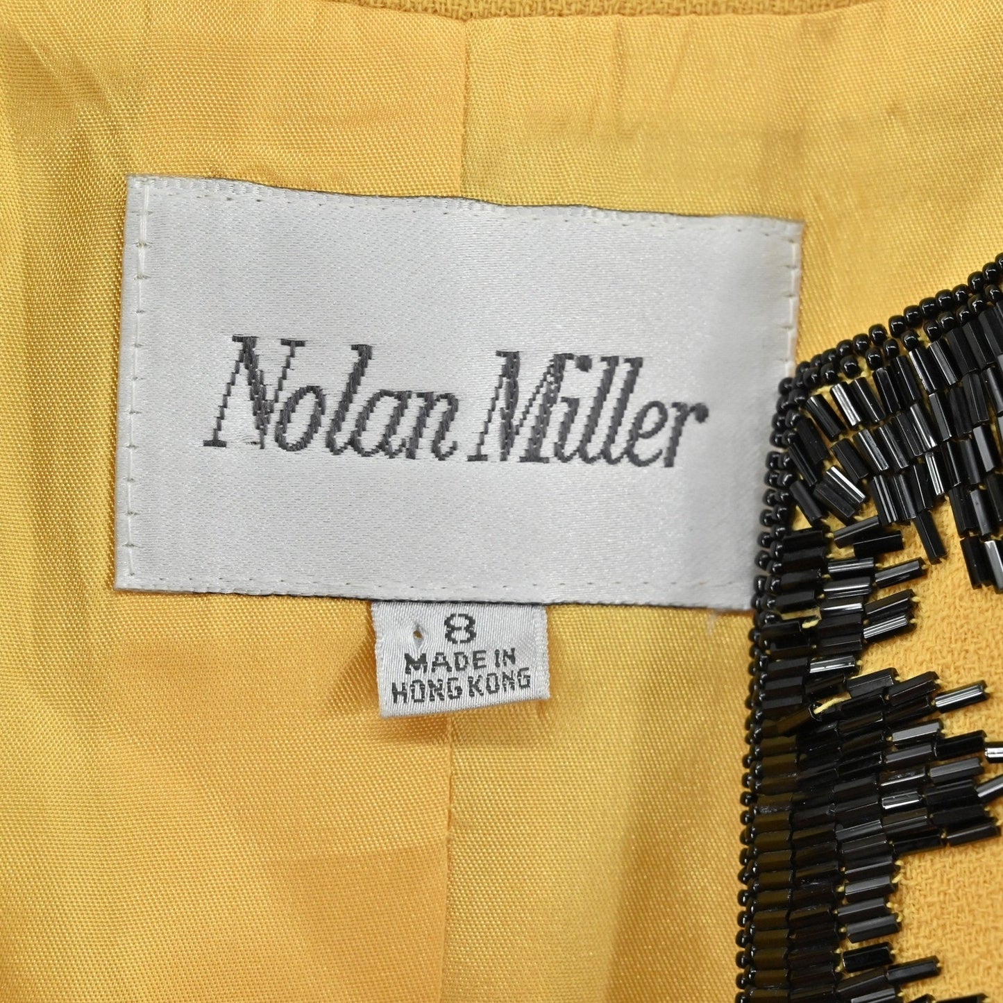 Vtg Nolan Miller Wool Beaded Jacket Tank Set Size 8 Yellow Retro Glam Hong Kong