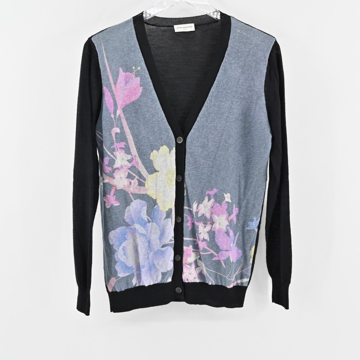 DRIES VAN NOTEN Sweater Womens Size S Floral Knit Cardigan Silk Wool Linen Blend
