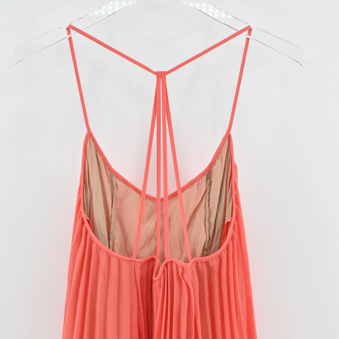BCBGMAXAZRIA Gisselle Pleated Mini Dress Size XS Coral Sleeveless Bohemian NEW