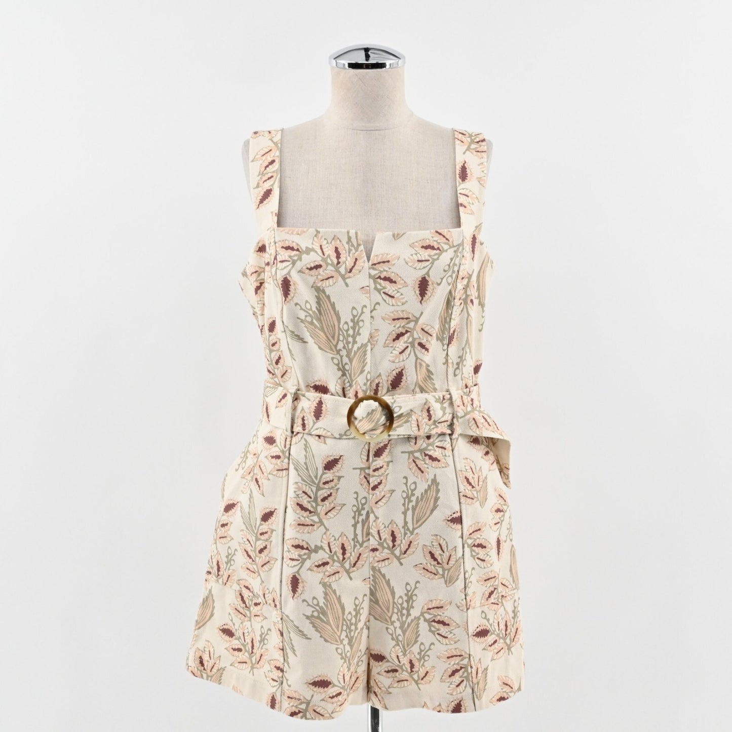 INTERMIX Womens Stefania Romper Size 12 Floral Print Belted Sleeveless Cream