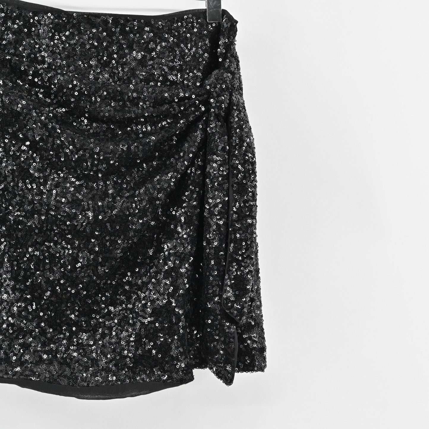House of Harlow Skirt Size M/L Black Sequin Faux Wrap Side Tie Mini Glam Lined