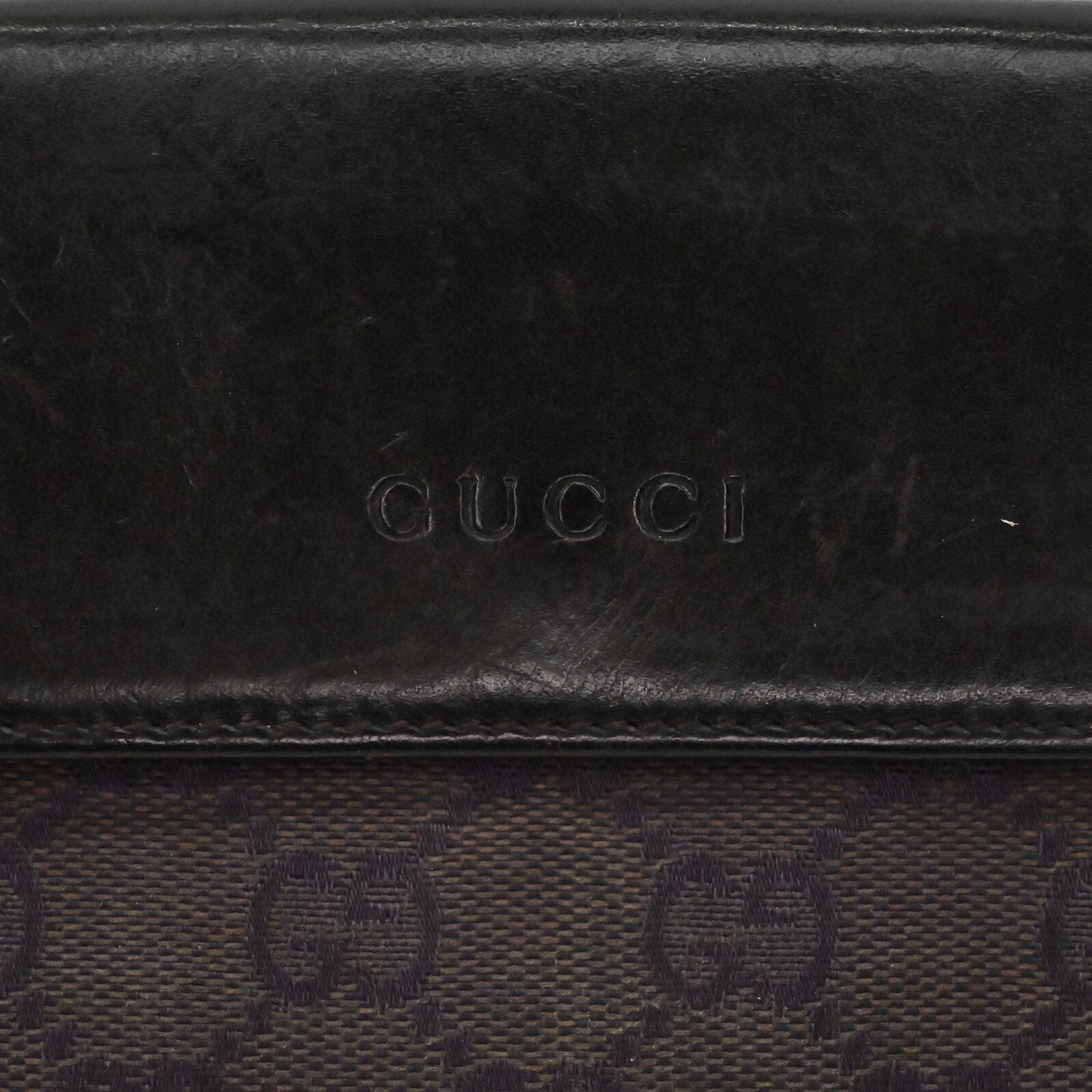 Vtg GUCCI Wallet Brown Leather Classic Monogram GG Logo Print Fold Compact
