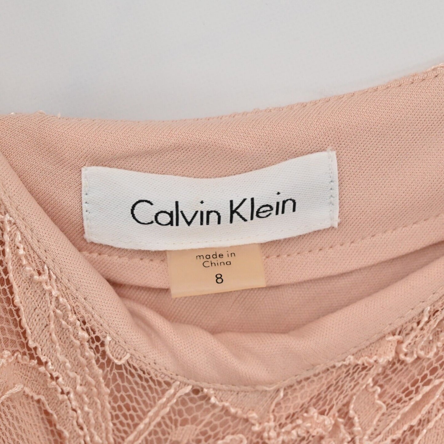 CALVIN KLEIN Dress Womens Size 8 Blush Pink Lace Sheath Special Occasion Office