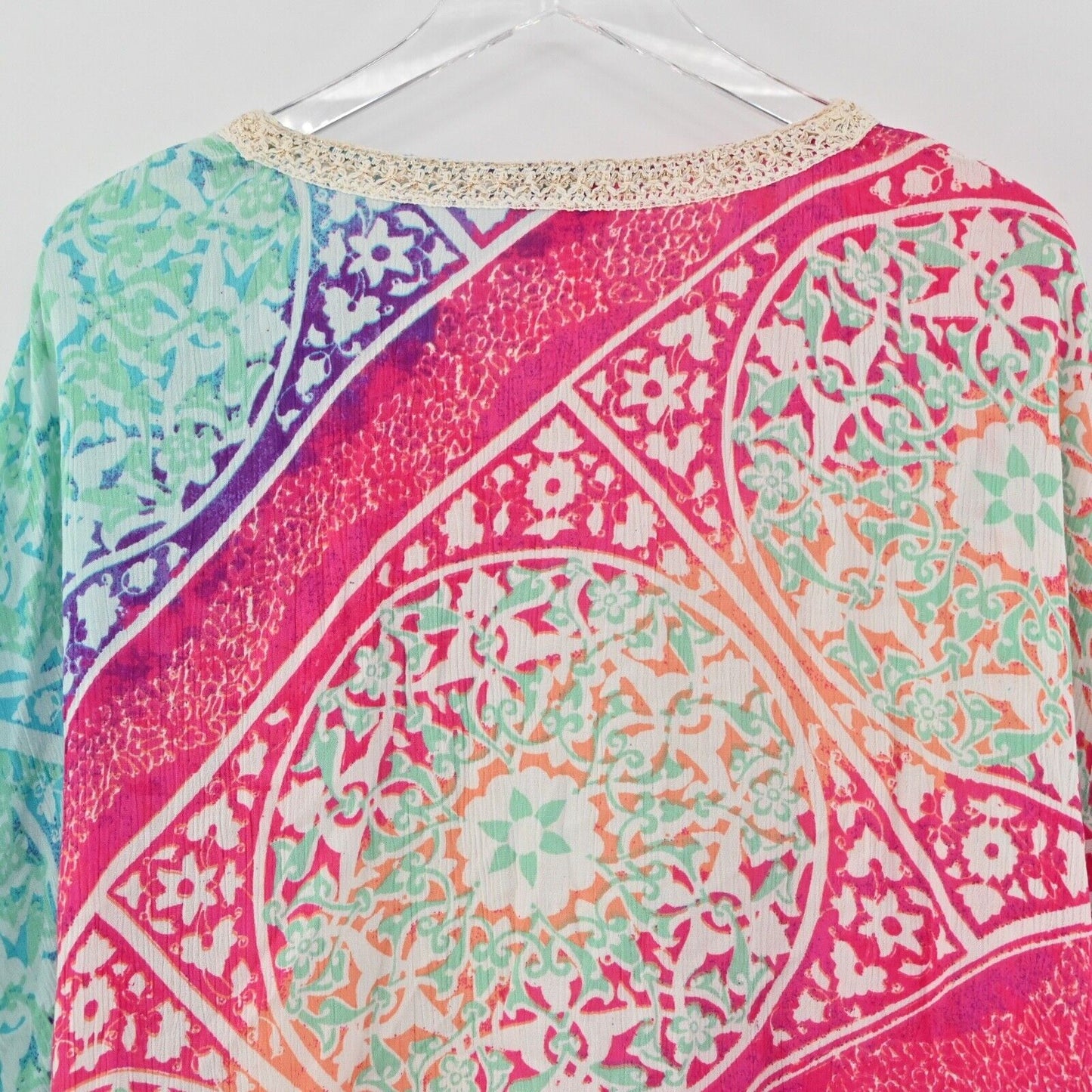 CHICOS Top Womens Size SM Kaleidoscope Medallion V Neck Poncho Style Tunic Boho