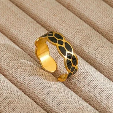 18K Gold Plated Stainless Steel Black Scales Adjustable Ring